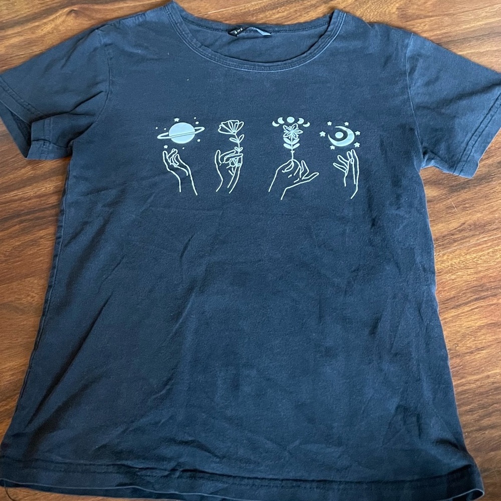 SHEIN Dark Blue Celestial Graphic Tee